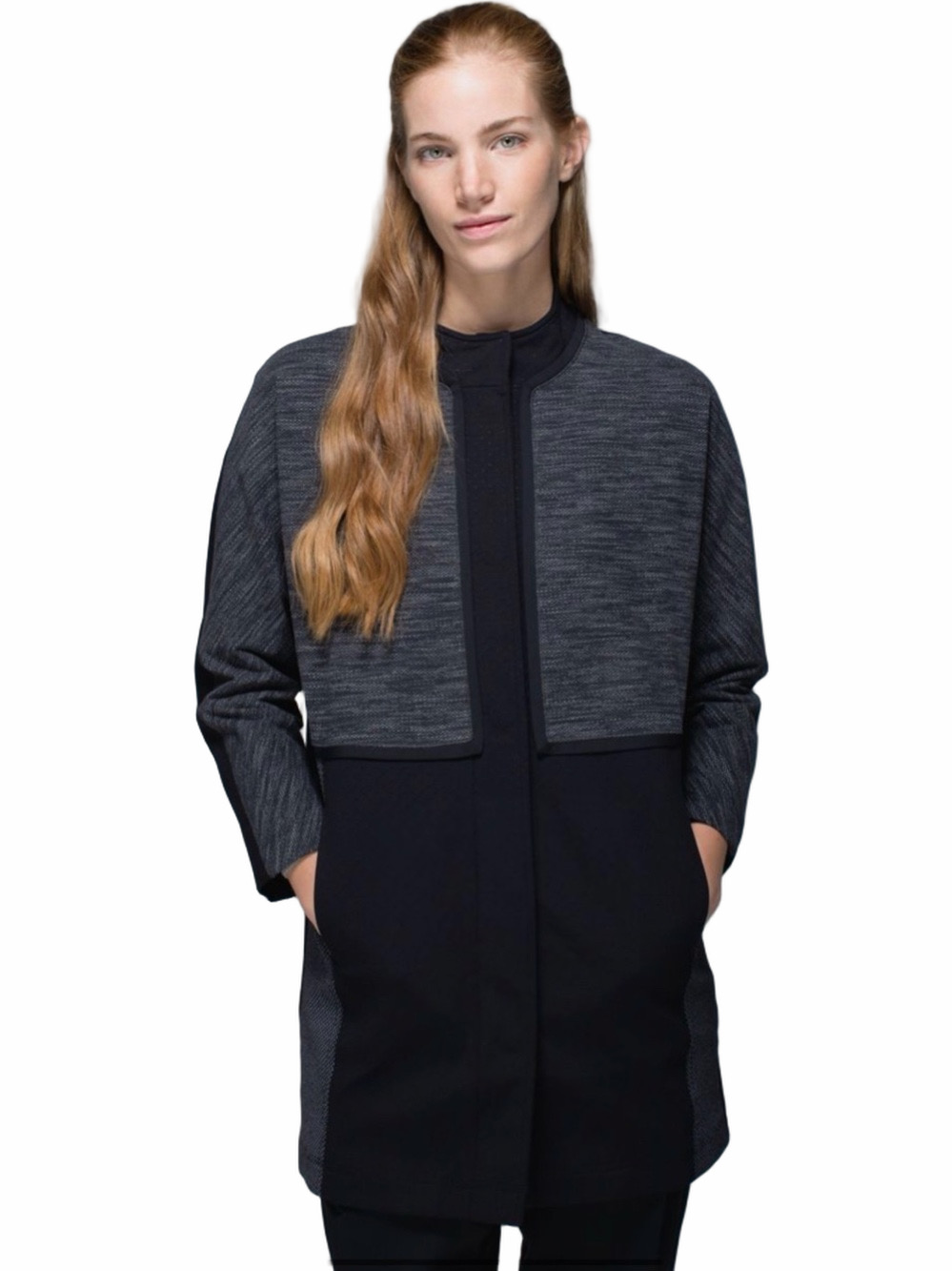 lululemon Ladies Size LARGE Cocoon Car Two-Tone Gray Black Long Coat Yoga